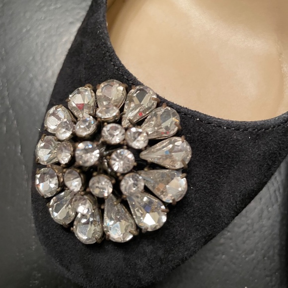 Ann Taylor Black Suede Block Heel with Crystal Detail - Size 9 - Picture 9 of 11